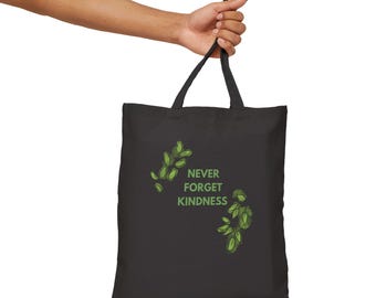 Kindness Quote Cotton Canvas Tote Bag, Never Forget Kindness Eco-Friendly Shopper, Be Kind Travel Tote, Gift for Friends, Inspirational