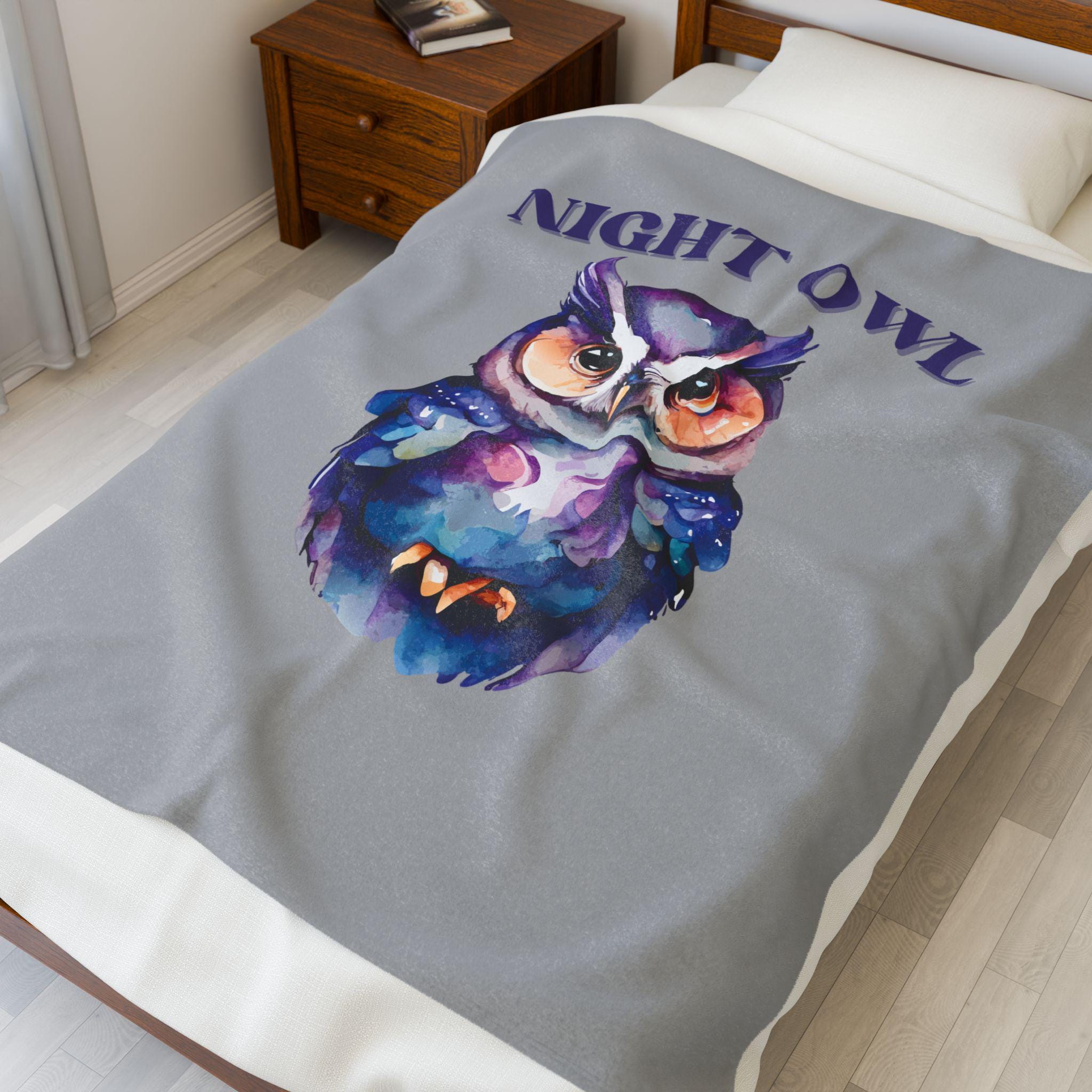 Night Owl Velveteen Plush Blanket, Perfect Gift for Owl Lovers and Night Owls,