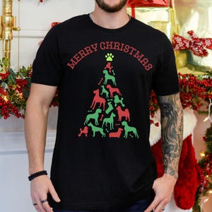Christmas Tree Dog Graphic Tee, Unisex Pet Lover Holiday T-Shirt, Merry Christmas Shirt, Festive Short Sleeve Top, Gift for Dog Lovers