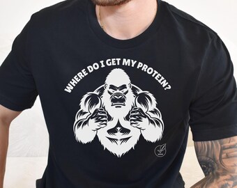Where Do I Get My Protein? Vegan T-shirt, Vegetarian plant based tee, Herbivore gift, cruelty free, gorilla plant power, animal lover