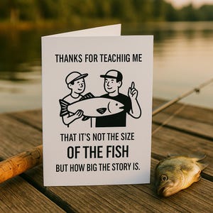 Tarjeta imprimible del Día del Padre Pescando / Tarjeta divertida con la historia del pez grande para papá / Descarga instantánea