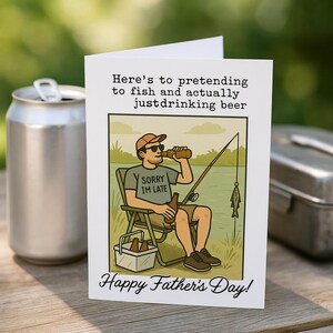 Carte de fête des pères amusante à imprimer | Carte de plaisanterie de pêche et de bière | Faire semblant de pêcher pour papa | Cadeau pour la fête des pères à téléchargement immédiat