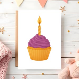 Carte d'anniversaire imprimable instantanée, carte vierge imprimable, carte de cupcake, téléchargement numérique, carte réutilisable, carte pour elle