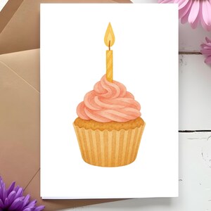 Carte d'anniversaire imprimable, carte vierge imprimable, carte de cupcake, téléchargement numérique, carte réutilisable