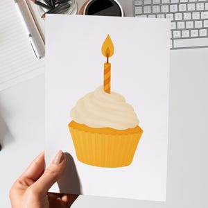 Carte d'anniversaire imprimable instantanée, carte vierge imprimable, carte de cupcake, téléchargement numérique, carte réutilisable, carte pour elle