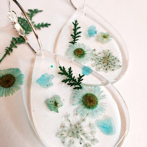Dried Flower in Resin Earrings | Teardrop Shape with Hoops | Jewelry for Her