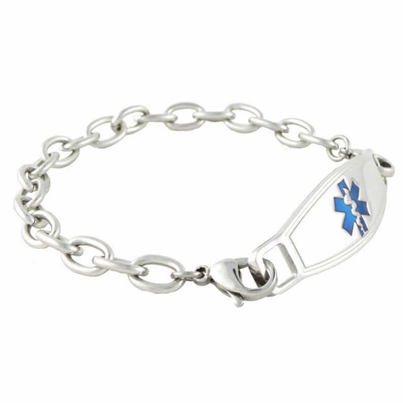 Medical Alert Bracelet Women Medical Alert Jewelry Women Lightweight Stainless Steel Custom Laser Engraved ~ Cable Link