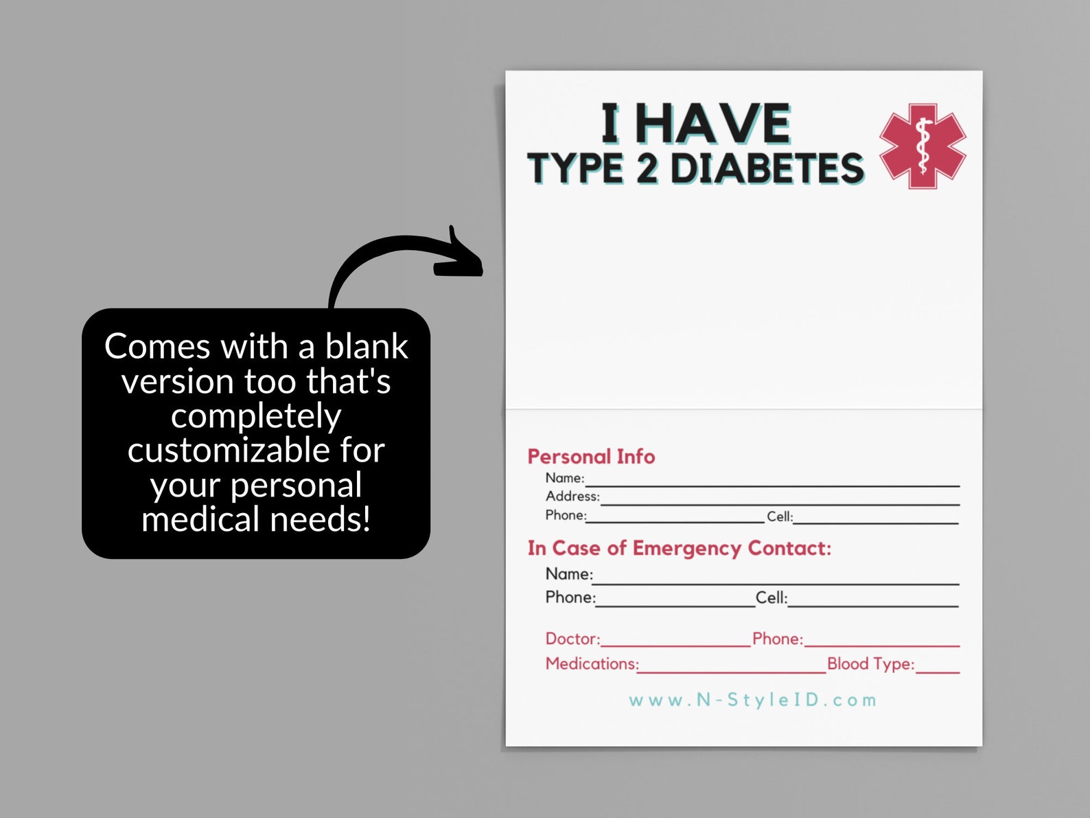 Type 2 Diabetic Card Diabetes Card Medical ID Card Diabetic Etsy