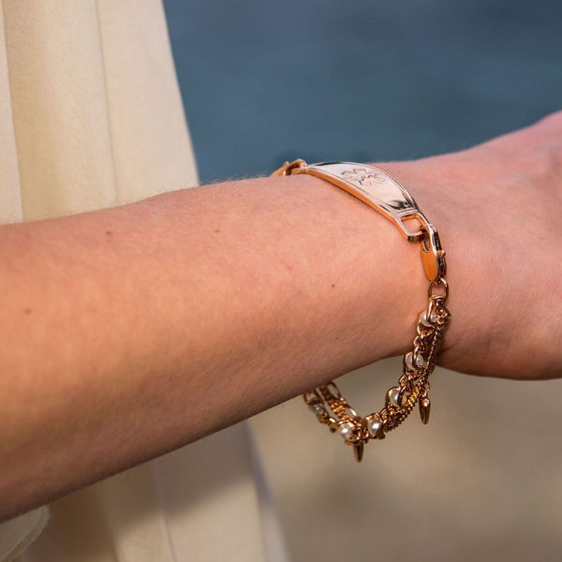 Medical ID Bracelet Rose Gold Medic Alert Bracelet Etsy