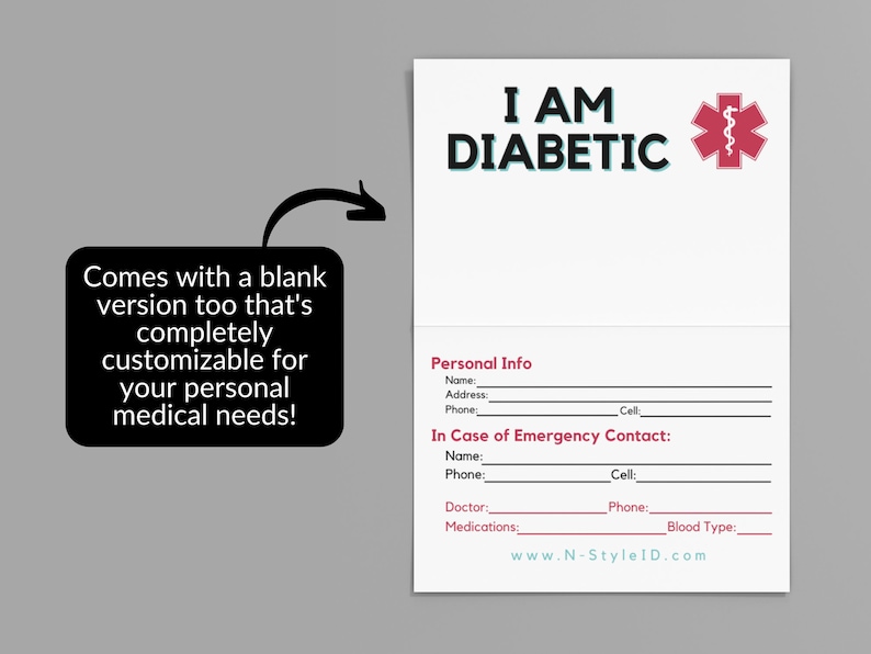 Medical ID Card Diabetic Wallet Card Medical ID Card Etsy