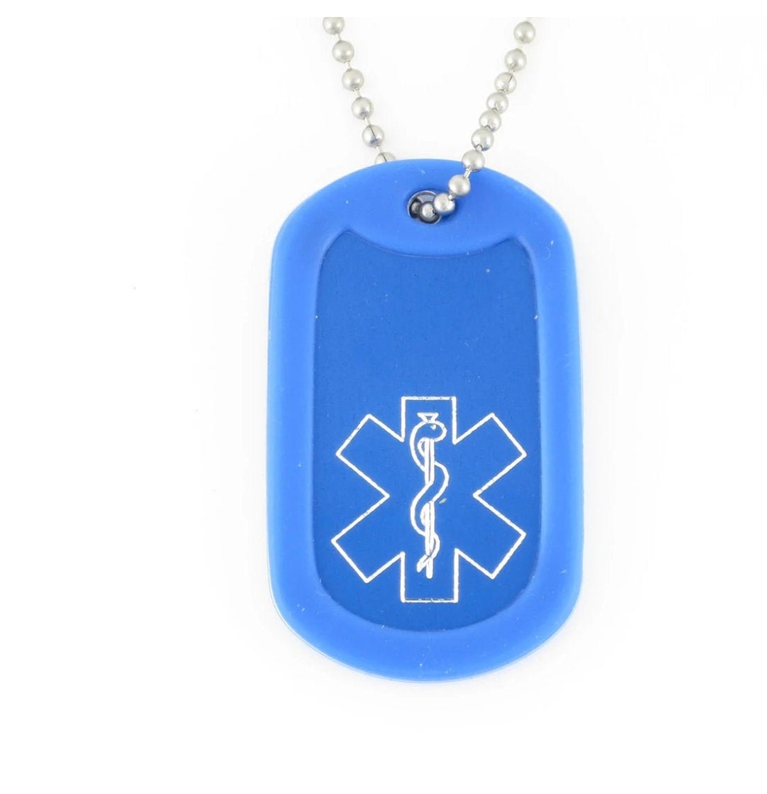 Blue Medical Alert Dog Tag Lightweight Aluminum Medical ID Necklace