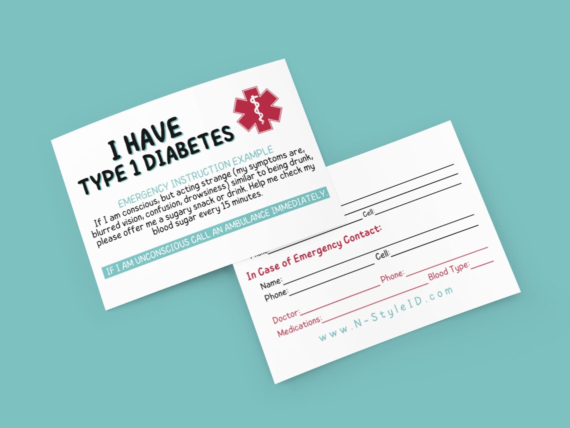 Type 1 Diabetes ID Card Medical ID Card Editable PDF Etsy New Zealand