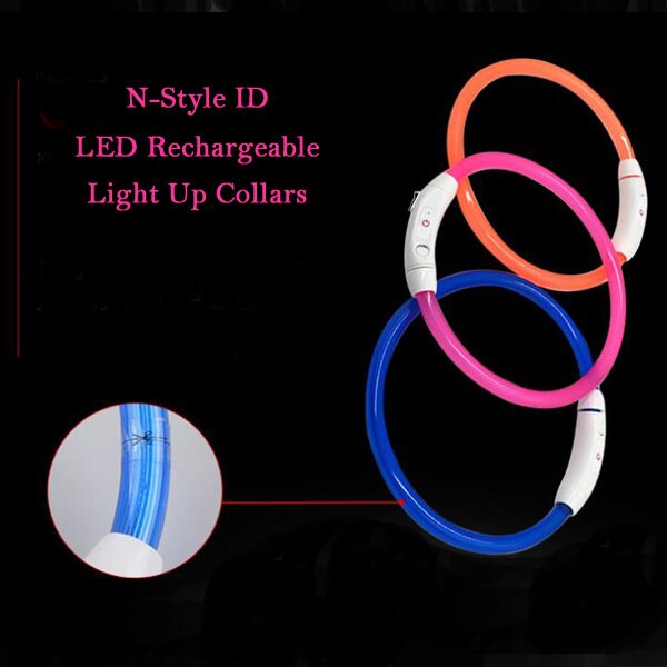 Gabeky Design Super Bright Nylon LED Dog Night Safety Collar Flashing Light up W circular Pendant Ring Green, L 