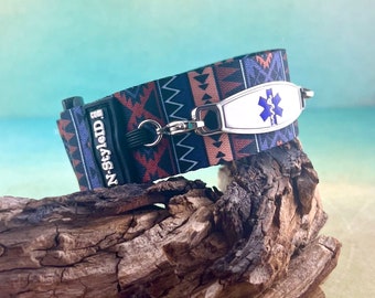 Adjustable Medical Alert Bracelet,  Medic Alert Bracelet, Personalized Medical Bracelet ~ Aztec Sport Medical Bracelet