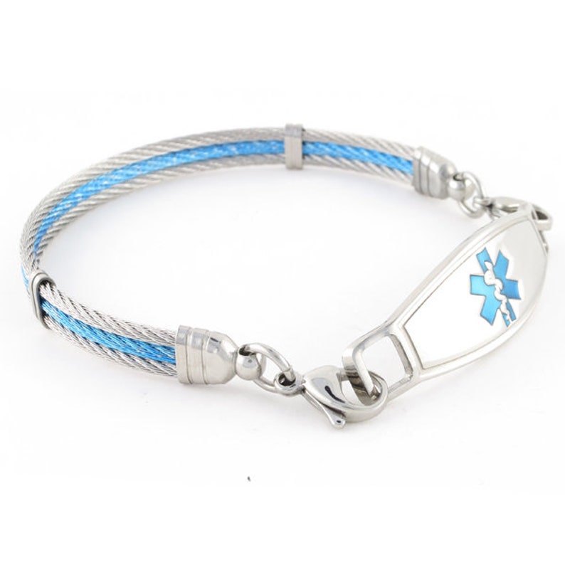 Medic Alert Bracelets for Women Blue Cable Medical ID Etsy