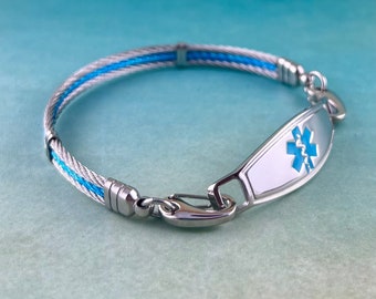 Medic Alert Bracelets For Women - Blue Cable Medical ID Bracelet - Diabetic Bracelet - Seizure Bracelet - Allergy Bracelet ~ Ocean
