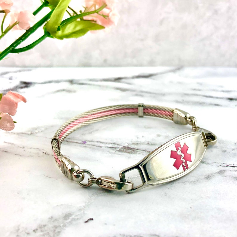 Pink Medical Alert Bracelet for Women Lymphedema Alert Etsy
