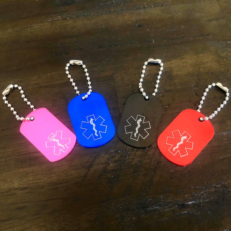 Rose Medical Keychain Dog Tag Keychain Medical Alert Etsy