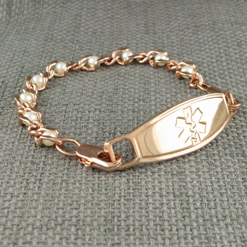 Medical Alert Bracelet Women Rose Gold Medical ID Bracelet Etsy