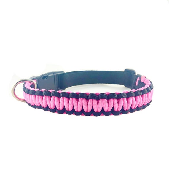 Paracord Glow in the Dark Dog Collar and Leash Set in Pink and Black,  Nylon, Adjustable Dog Collar -  Canada