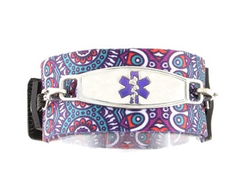 Purple Medical Bracelet - Medic ID Alert - Sport Medic ID - Wide Band - Adjustable - Waterproof - Diabetes Bracelet - Medallion Sport Band