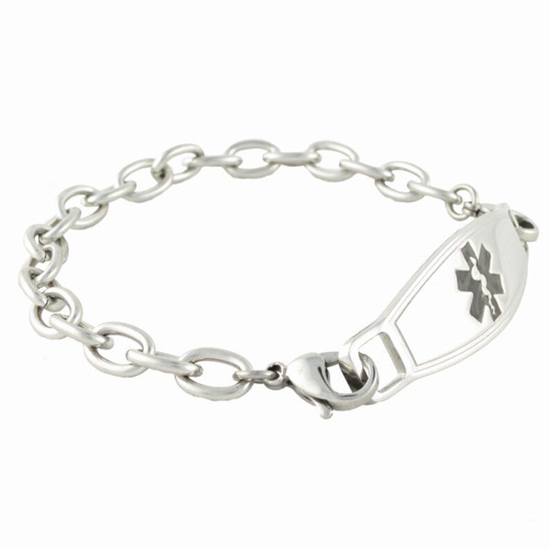 Medical Alert Bracelet Women Medical Alert Jewelry Women Lightweight Stainless Steel Custom Laser Engraved ~ Cable Link