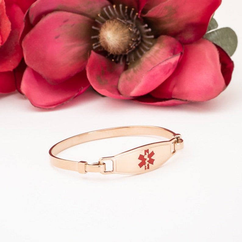 Rose Gold Medical Alert Bracelet Women Easy on & off Medic Etsy