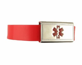 Luluadorn Red Medical Alert Bracelet for Women Mens Emergency First Aid Health Alert Laser Engraved Adjustable Silicone Wristband Bracelets
