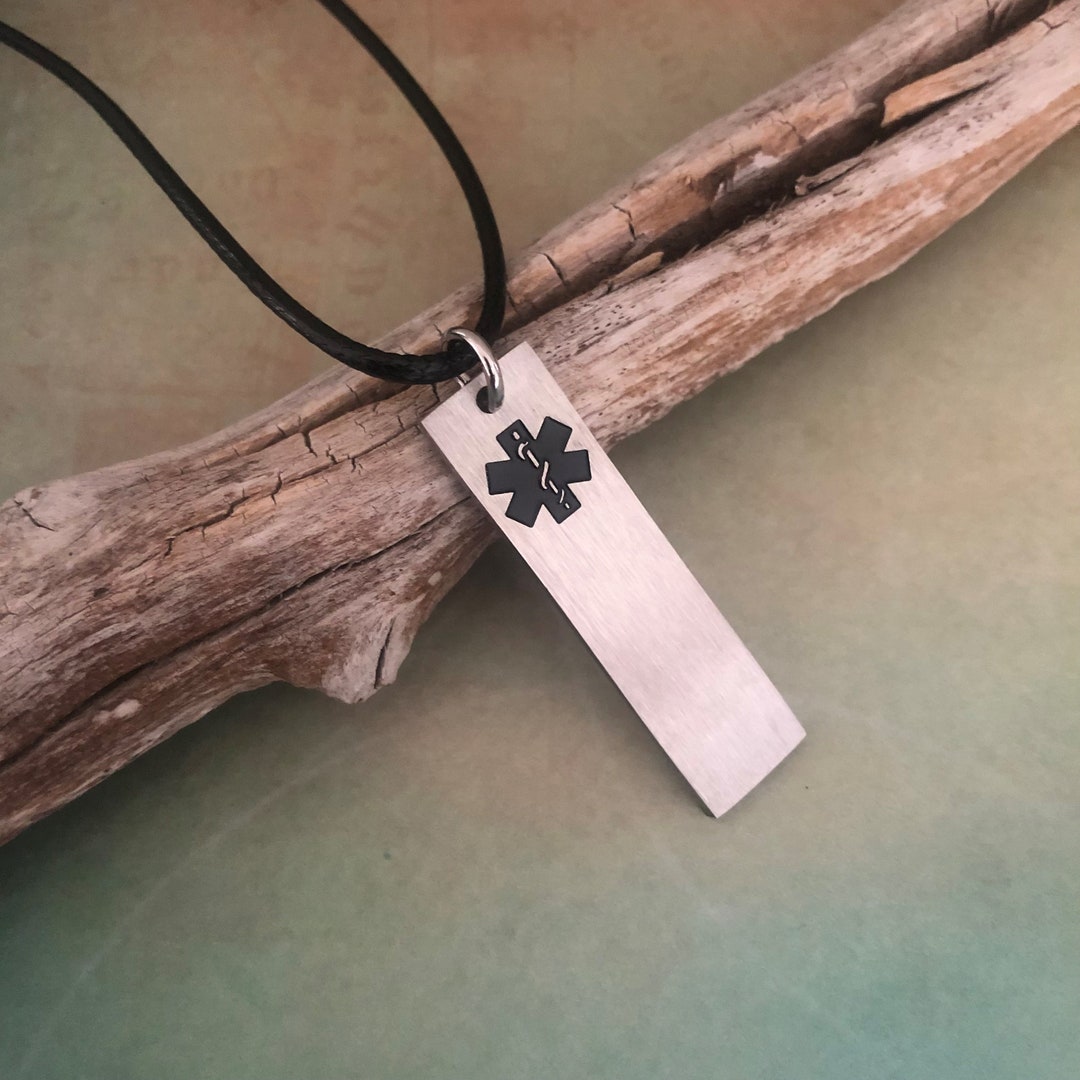 Mens Medical ID Bar Necklace Mens Medical Alert Necklace Mens Medical