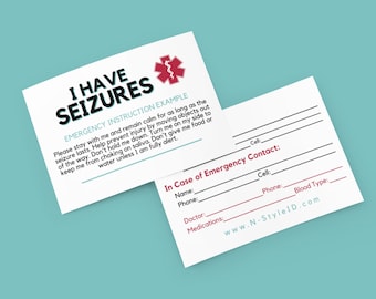 Seizure Card, Epilepsy Card, Medical Card, Editable PDF, Instant Digital Download, Emergency Seizure Alert