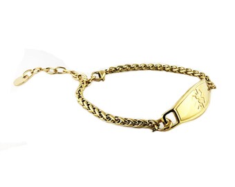 Women's Medical Alert ID Bracelet - Medical Alert Bracelet - Medical ID Bracelet for Women - Gold Adjustable