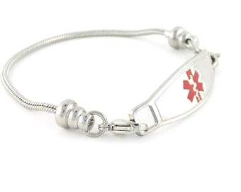 Women's Medical Alert ID Bracelet - Medic Alert Bracelet Engravable - Add Your Own Beads - Medical Jewelry -"Pan-dorra"