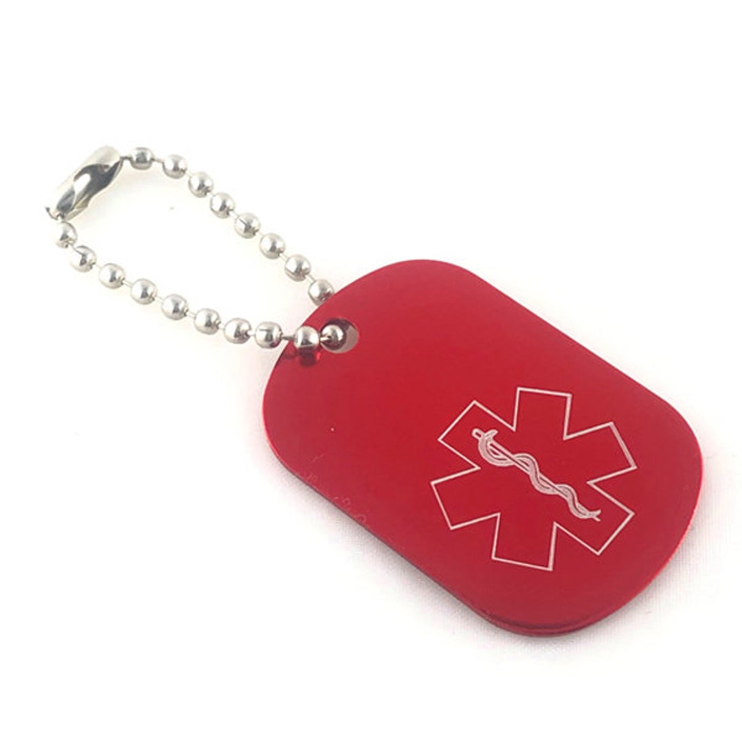 Red Medical Keychain Dog Tag Keychain Medical Alert Etsy