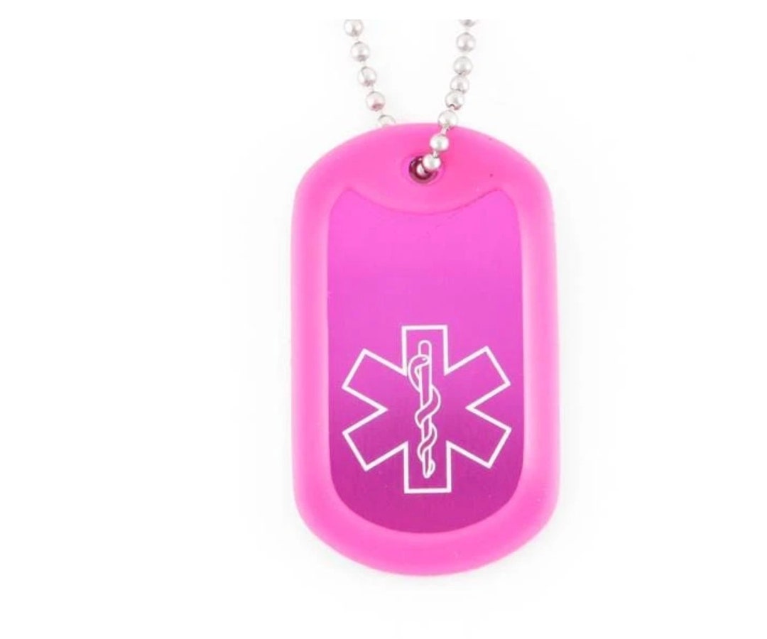 Pink Medical ID Dog Tag Girl's Medical Alert Keychain - Etsy