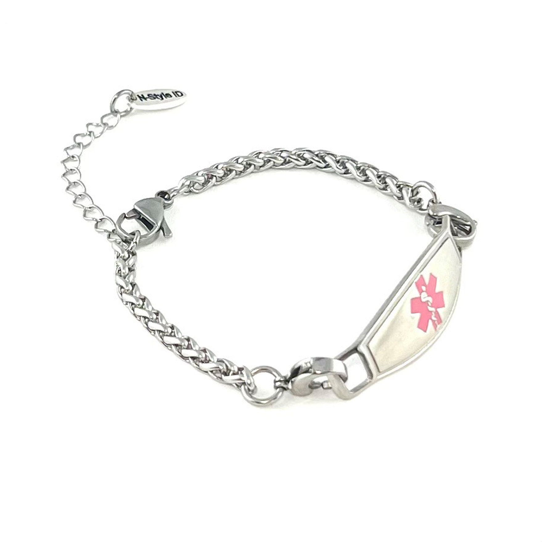 Pulsera de alerta médica de acero inoxidable con cadena de trigo con  etiqueta de identificación médica personalizada para mujeres y hombres de 6  a 8