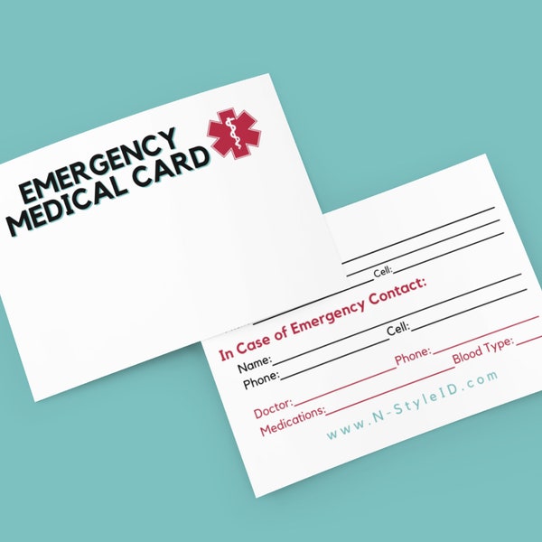 Medical Alert Card, Emergency Contact Card, Medical ID Card, Printable Medical Card, Instant Digital Download