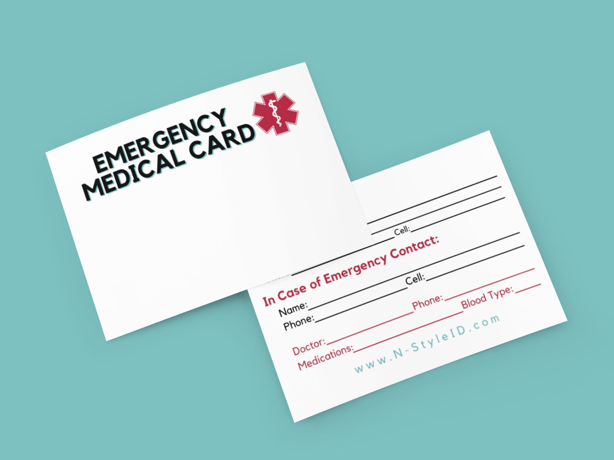Medical Alert Card Emergency Contact Card Medical ID Card Etsy