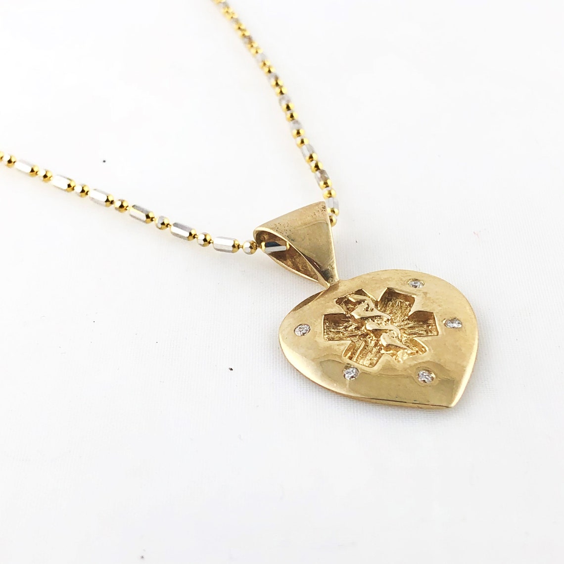 14k Gold & Diamond Medical Alert Necklace Heart Medical Etsy