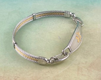 Medical Alert Bracelet Women, Medical ID Bracelet, Stainless Steel & Gold  ~ Golden Gate Cable