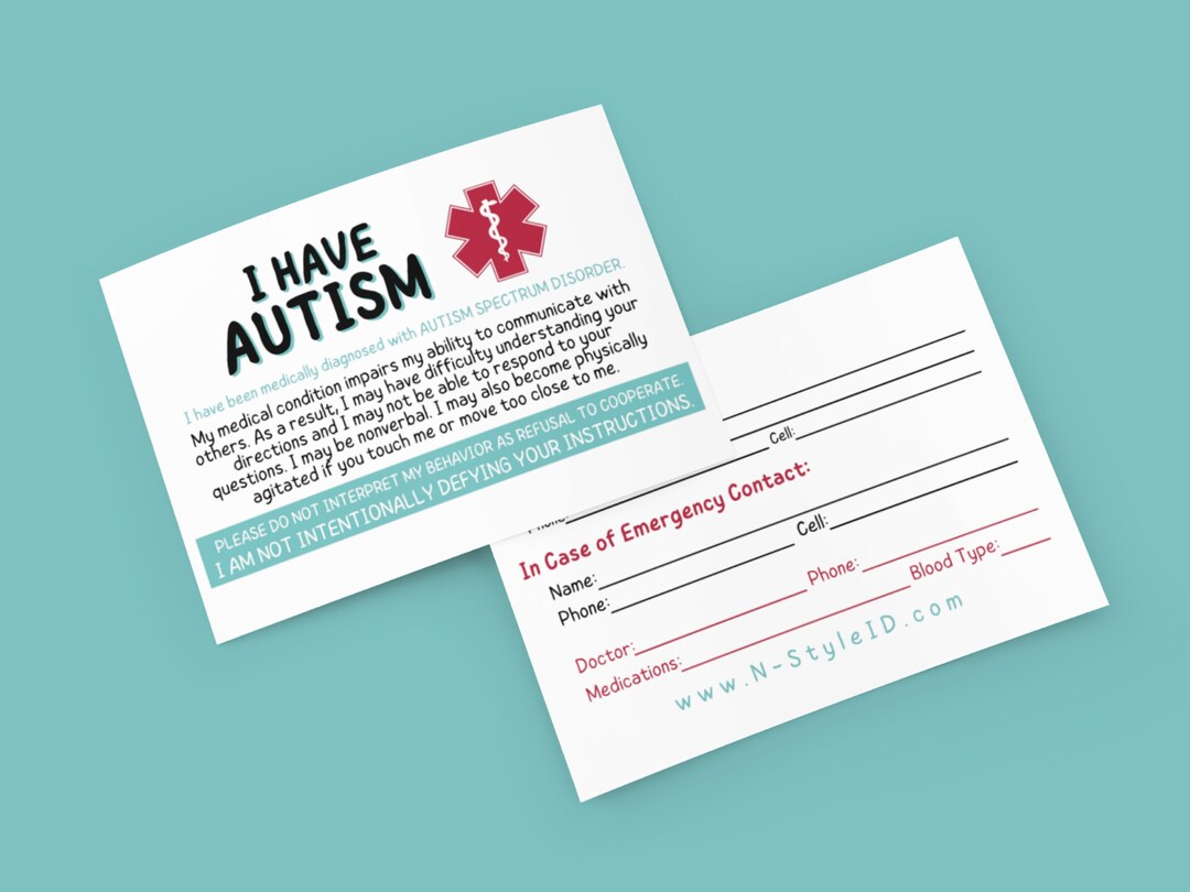 Autism Card, Autism ID Card, Autism Medical Card, Autistic Alert Card