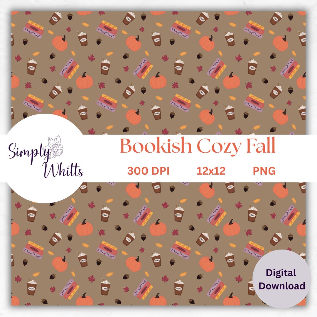 Bookish Fall Seamless Pattern: Cozy Digital Paper for Commercial Use - Etsy
