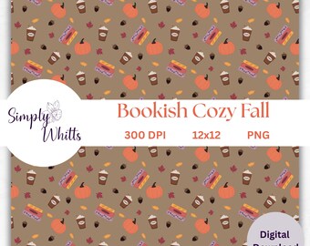 Bookish Fall Seamless Pattern: Kuscheliges digitales Papier für den kommerziellen Gebrauch