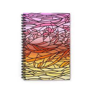 Pink, Orange, and Yellow Colorful Stained Glass Floral Spiral Notebook