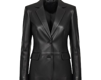 Women's Lambskin leather Blazer - Two Button Closure Coat - Wedding Formal Office Business Waistcoat - Casual Party Cocktail - Gift For Her