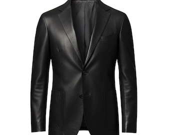 Blazer de piel de cordero para hombre - Abrigo con cierre de dos botones - Chaleco formal para boda, oficina, negocios - Fiesta informal, cóctel - Regalo para él