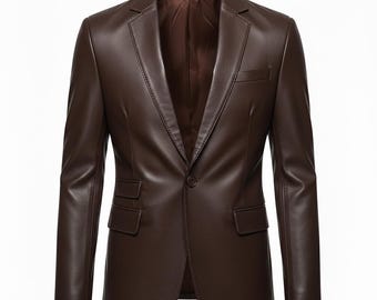 Bruine lamsleren blazer heren - jas met één knoopsluiting - bruiloft formeel zakelijk gilet - casual feestcocktail - cadeau voor hem