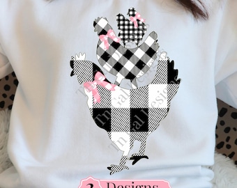 Chicken Pink Coquette Bow shirt Png, Farm Animals Cottagecore Png, Chicken lover gift, chicken clipart.