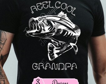 Reel Cool Papa Png, Father Day Png, Bass Fishing Shirt Design, Grandpa Fishing Design