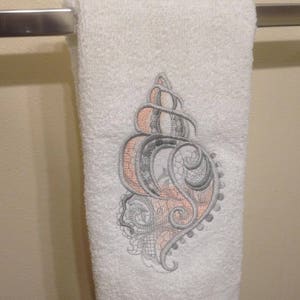 Embroidered Sea Shell Hand Towel Peach and Gray Decor Remodel