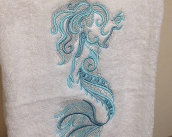 Embroidered Mermaid Bath Towel Set Grey and Green Decor Remodel